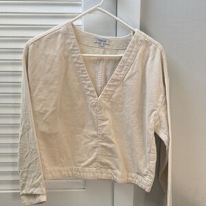 Madewell Cream Textured V-Neck Top
